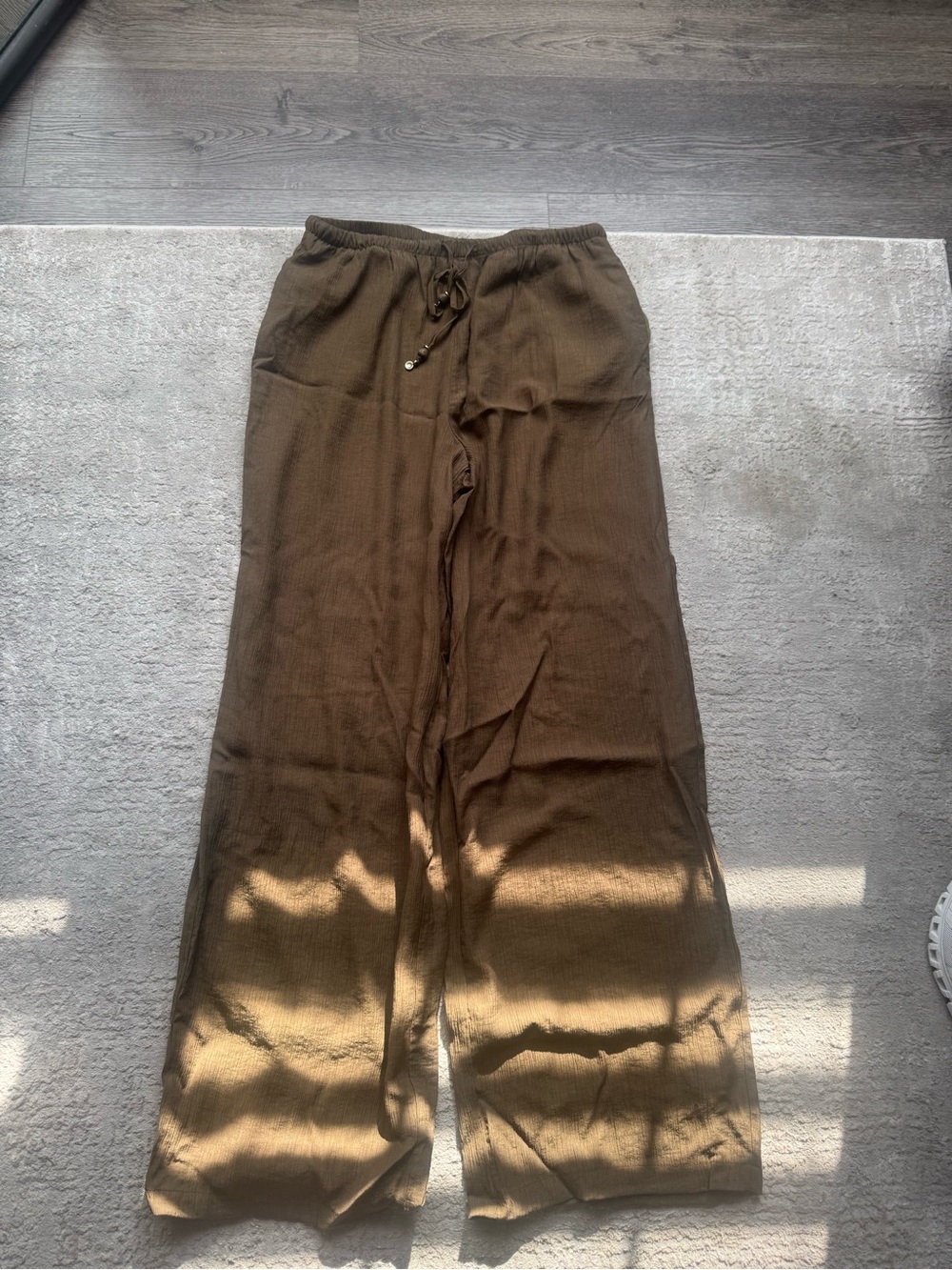Zara Olive Brown Wide-Leg Drawstring Pants